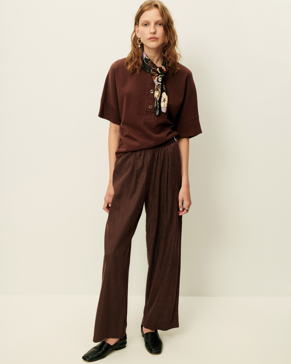 美品 〈H〉RAYON NAYLON EASY WIDE PANTS ブラウン 美品 〈H〉RAYON NAYLON EASY WIDE PANTS ブラウン
