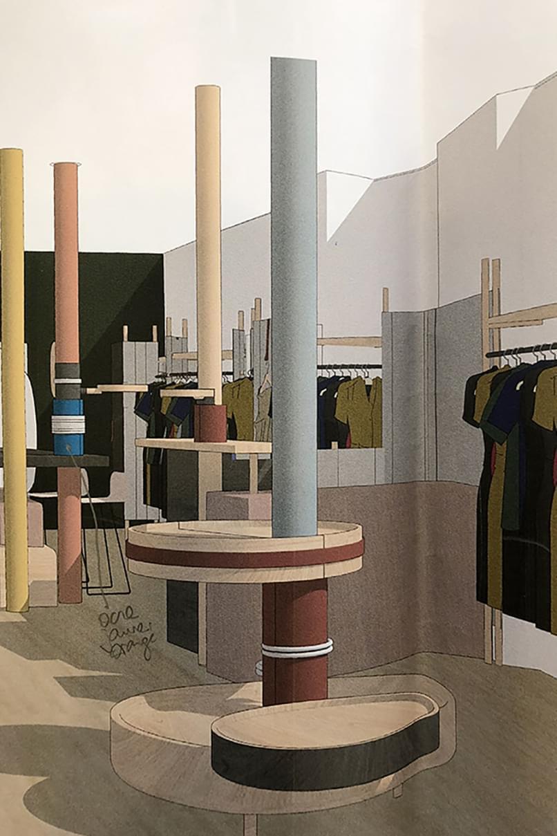 Croquis Aurélie Rimbert pour la boutique Sessùn Saints-Pères Paris