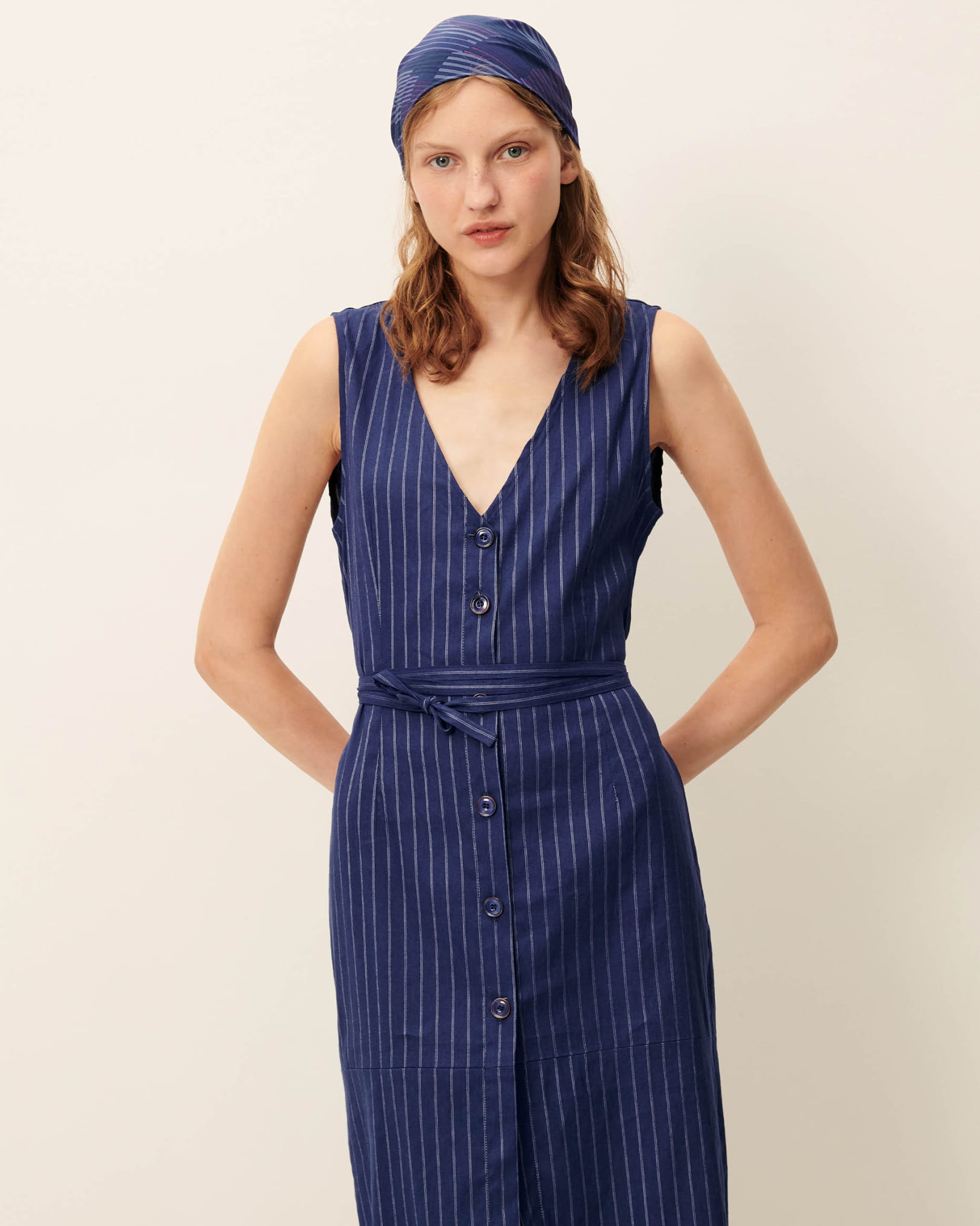 Robe Sessun 'Clyde' Bleu Gris & Motifs - Manches 3/4 - Taille XS (34) - Neuve Sans Étiquettes