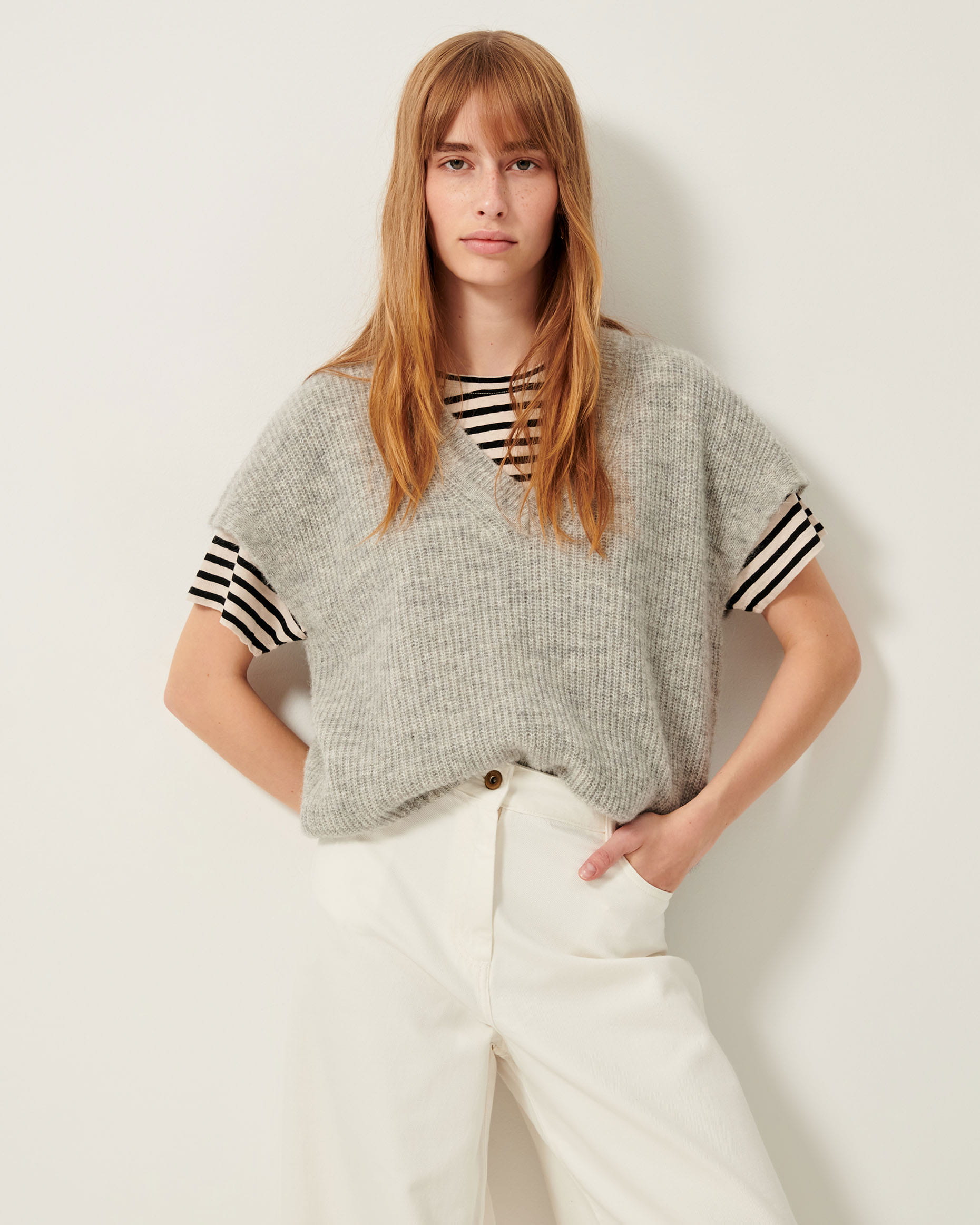 トップス Matin Avenir Sweater Gray Elan Quarter Zip Sweater for Women in Grey | SWS11299-GRYWHT