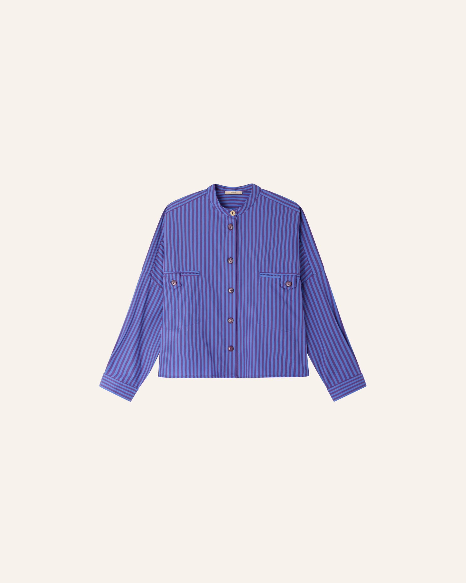 シャツ HUECLOSET Oasis Stripe Satin Shirt SE128 Relaxed-fit Washed Cotton Poplin Shirt In Wide Stripe For