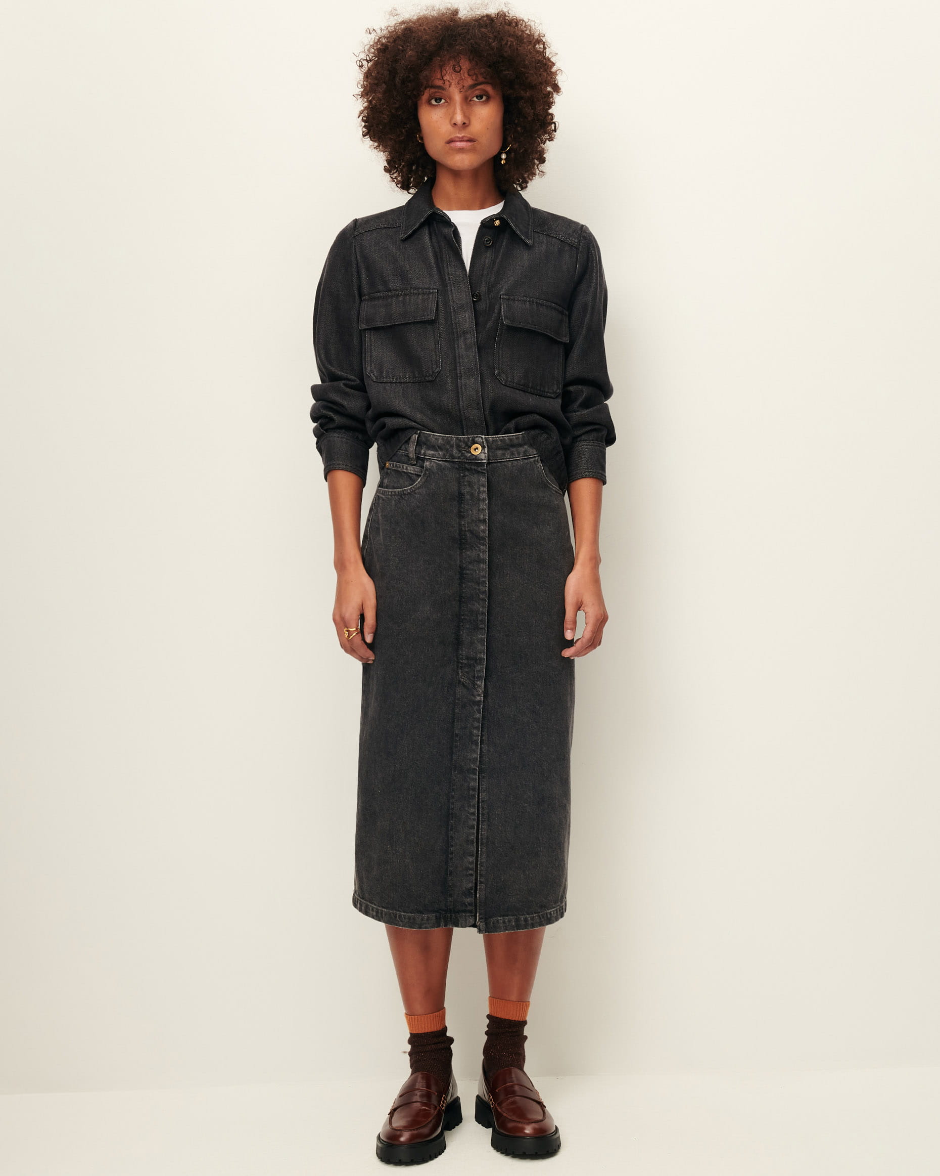 many many gather skirt / navy （メニーメニーギャザースカート