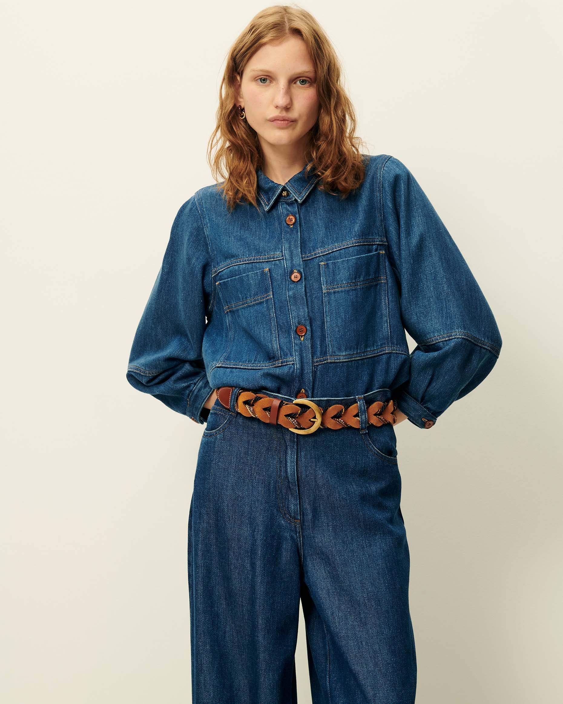 ◆SATUR◆ Alamo Neutro Essential Denim French Blue SA22SSMDP LEONE Denim Blue | Overshirt | SESSÙN Official website
