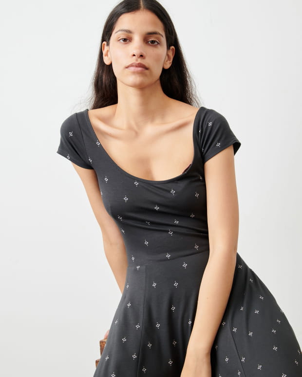 deep round neck dress